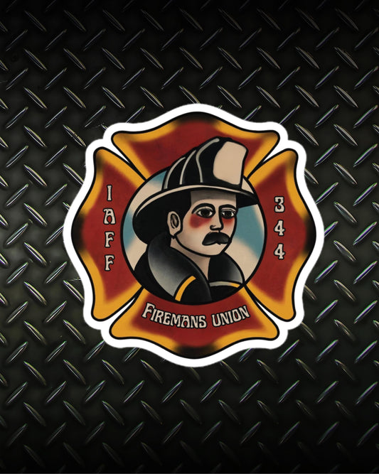 Personalized Vintage IAFF Union Firefighter Sticker - American Traditional Tattoo Art, Customized for Birthdays, Vintage Firefighter Decal