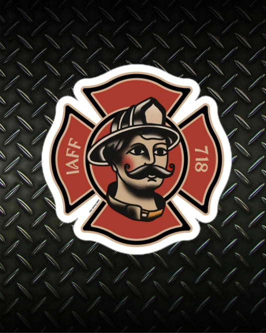 Personalized To Your IAFF Local - Vintage Firefighter Maltese Cross Sticker - American Traditional Tattoo Art, Customized for Birthday