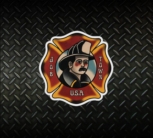 Firefighter "Job Town" Sticker - American Traditional Tattoo Art | Firefighter Sticker | Christmas Gift For Firefighter | Job Town
